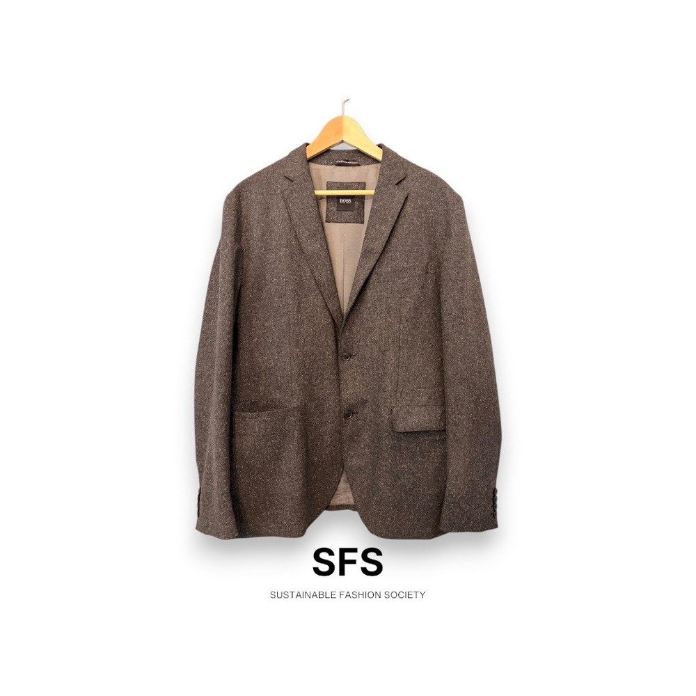 HUGO BOSS Miltey Silk Wool Tweed Blazer 44R Charcoal Gray Speckled Sport Coat